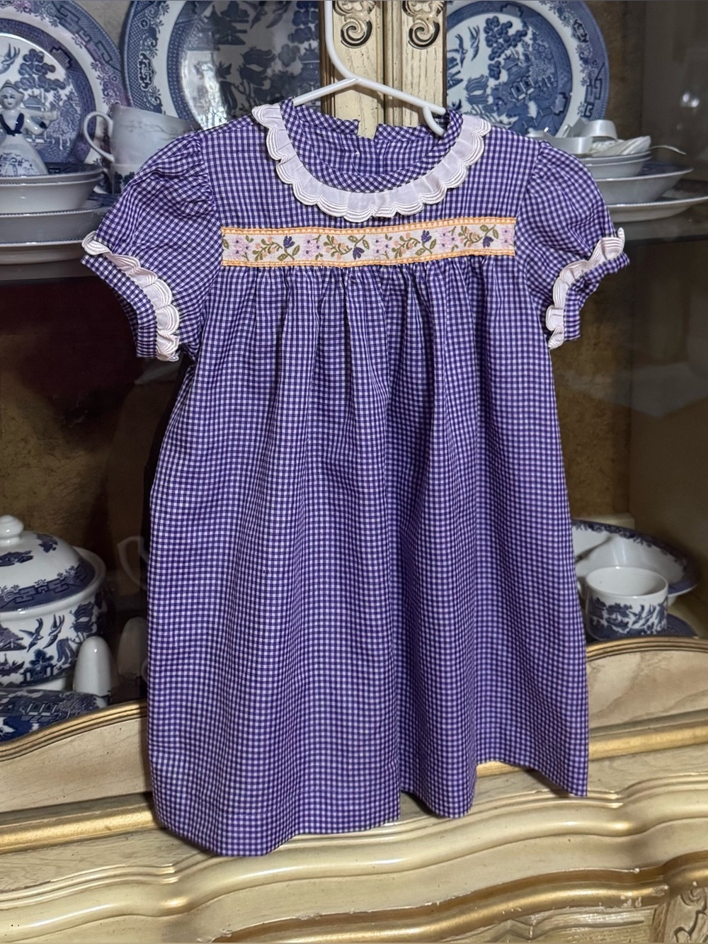 Vintage Purple Gingham dress no size approx 3-4y girls 22” sth